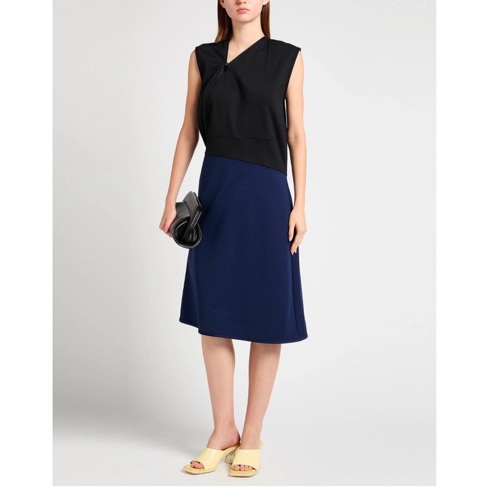 Jil Sander Color Block Asymmetrical Zipper Sleeveless Midi Dress Sz 36 Medium